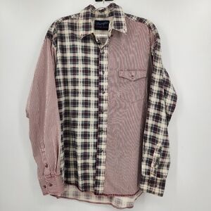 Wrangler Vintage Long Sleeve Button Front Shirt Mens Size Large Plaid Striped